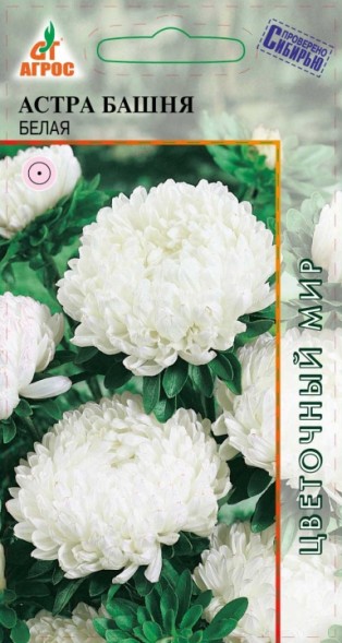 Семена Астра Башня Белая пионовидная (Агрос)